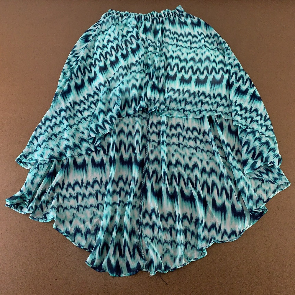New York & Company Women's Size XS Teal Navy Print Pull On High Low Skirt
